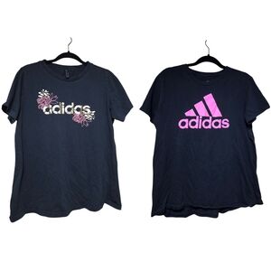 Adidas Womens Black Tees with Gold Florals and Pink & White Details Sz 1x And XL